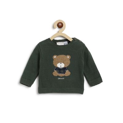 Boys Dark Green Wool Blend Tricot Cardigan